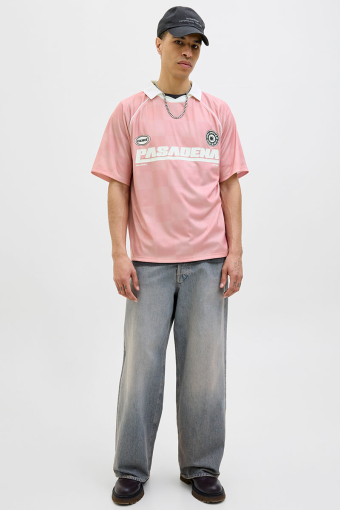 Retreat AOP Mesh Open Collar Polo SS Pink Icing