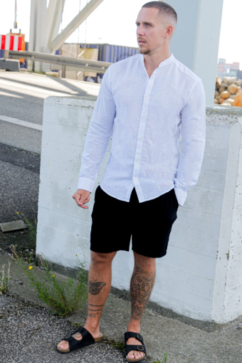 CAIDEN LS SOLID LINEN MAO Hemd White