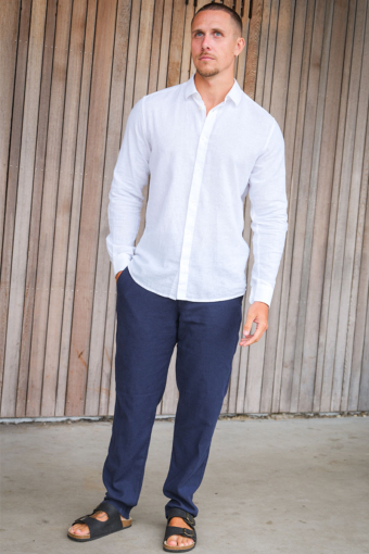 Caiden LS Linen Hemd  White