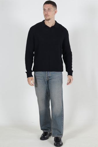 Relaxed Fit Structered Knit Polo Black