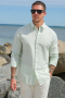Selected Slim Sun Linen Hemd LS Iceberg Green / White